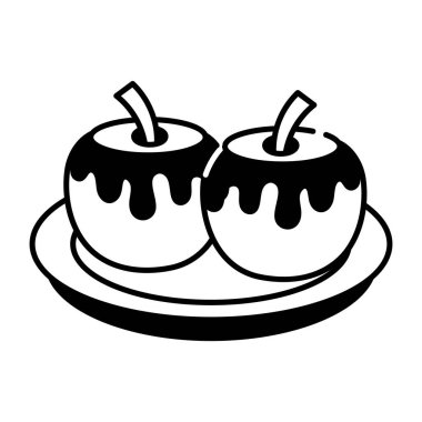 Fırında elmanın el çizimi simgesi. 