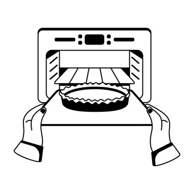 Fırın illüstrasyonunda kabartma şeklinde turta pişirme 