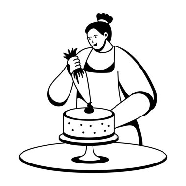 Karakter dekore eden kremalı kekin kabartma çizimi. 