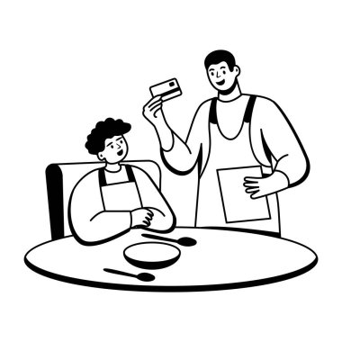 Karakterin kabartma şekli garsona restoran ödemesini ver 