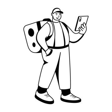 Erişte yiyen bir karakterin kabartma çizimi