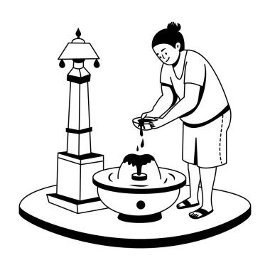 Bir karakter temizliğinin kabartma çizimi 