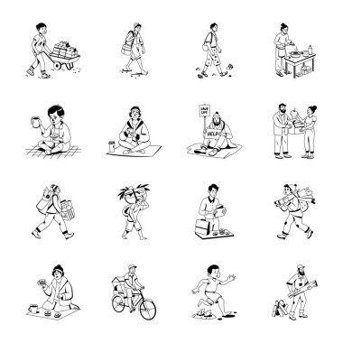 Glyph Tarzı Koleksiyonu Fakir İnsanlar Çizimleri 