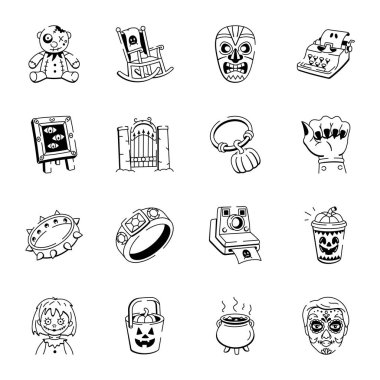 Doodle Stili Ürkütücü Simgeler Paketi 