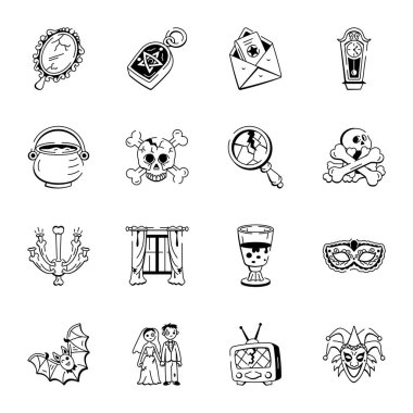 Doodle Tarzı Cadılar Bayramı Simgeleri Paketi 