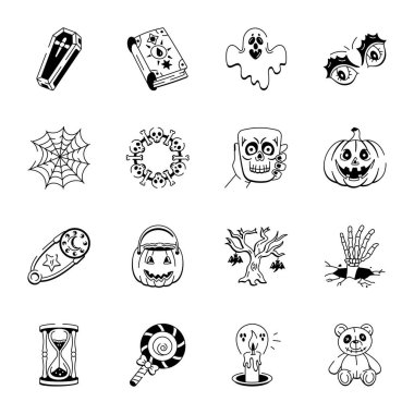 Doodle Stili Ürkütücü Simgeler Paketi 