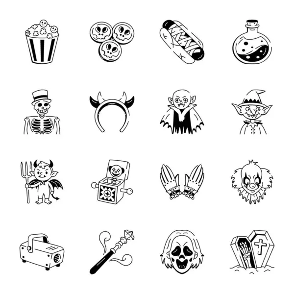 Sketchy Stili Ürkütücü Simgelerin Koleksiyonu 