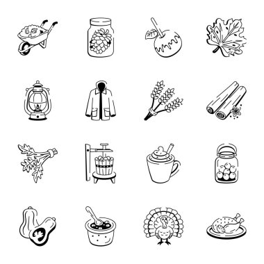 Sonbahar Hasat Paketi Sezon Sketchy Simgeleri 