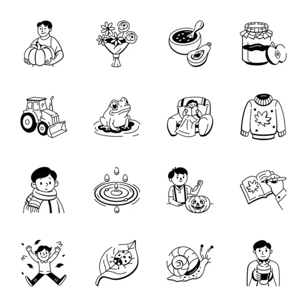 16. Sonbahar Sonu Doodle Biçim Simgeleri 