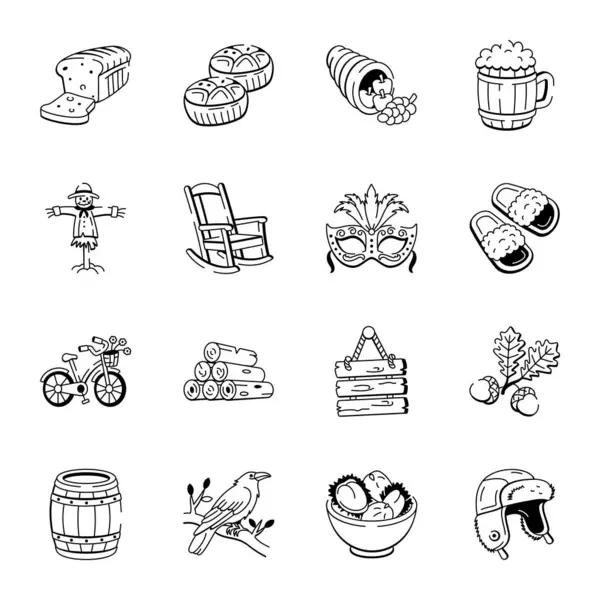 Şükran Günü Doodle Stili Simgeleri