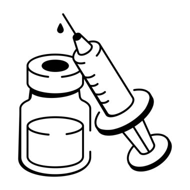 Aşı şişesini sembolize eden bir el çizimi biçim simgesi