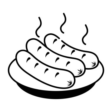 Tabakta sıcak sosis gösteren eskiz stili simge