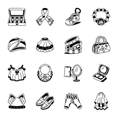 Kız Aksesuarları Seti El Çizimi Simgeleri 