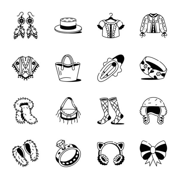 Moda Aksesuarları Koleksiyonu El Çizimi Simgeleri 