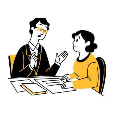 Bir karakter dinleme avukatı tavsiyesi, elle çizilmiş illüstrasyon 