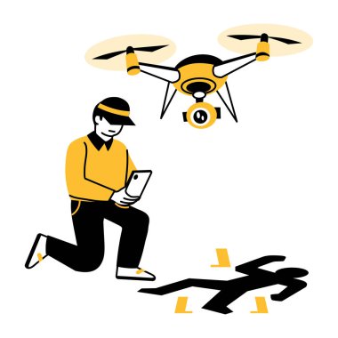 Cinayet mahallini araştıran bir karakter, el çizimi illüstrasyon. 