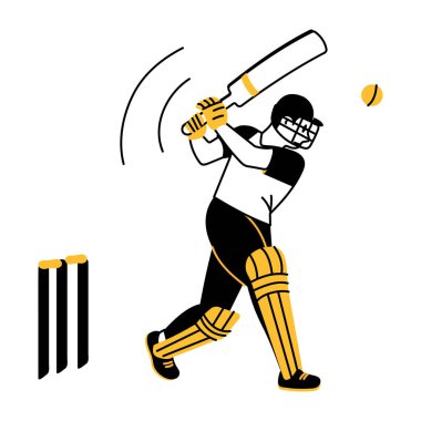 Kriket oyuncusunun topa vuruşunu gösteren yarım yamalak bir resim