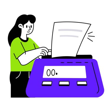 Banka çalışanının el çizimi resmi.