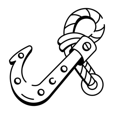 Bir yatılı kanca aracını gösteren el çizimi biçim simgesi