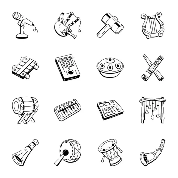 Müzik Enstrümanları Koleksiyonu Sketchy Biçim Simgeleri 