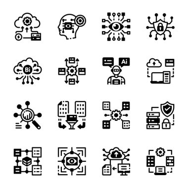 Glyph Stili Yapay Zeka Teknolojisi Simgeleri 