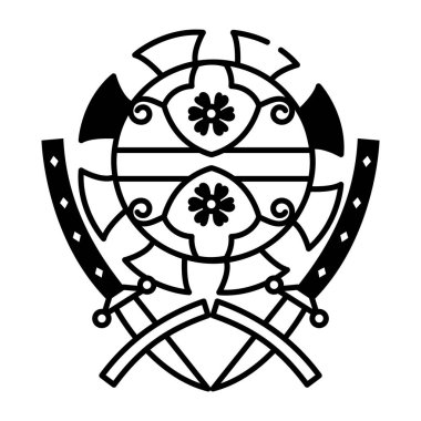 Geleneksel samuray armasını gösteren el çizimi biçim simgesi 