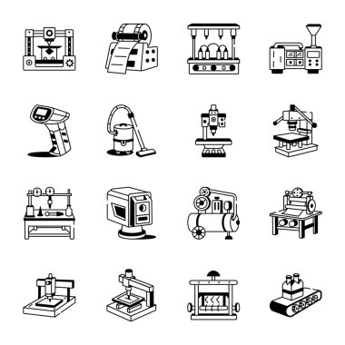 Endüstriyel Makineler Sketchy Biçim Simgeleri 