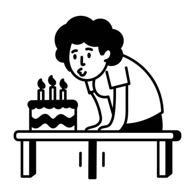 Mum üfleyen bir karakter, el çizimi biçim simgesi 