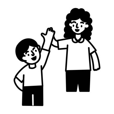 Bir öğrenci öğretmenine beşlik çakıyor, karalama stili simgesi. 