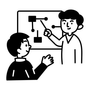 Güvertede ders veren bir öğretmen, el çizimi simge 