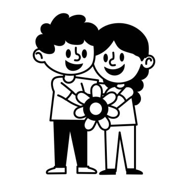 Gülümseyen kardeşlerin karalama stili simgesi.