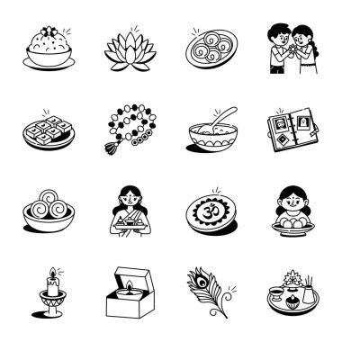 Hint Kültürü Skeç Tarzı Simgeleri Paketi 