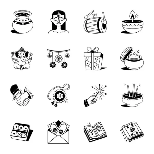 16 Rakhi Geleneği Doodle Biçimli Simgeler  