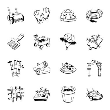 18 Bahçe Aletleri Sketchy Biçim Simgesi 