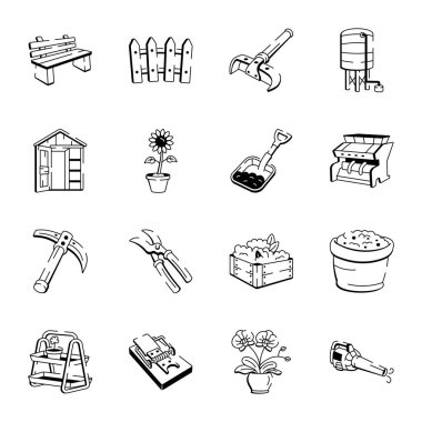 Bahçe Doodle Biçimi Simgelerinin Koleksiyonu 