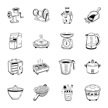 Kitchenware El Çizim Simgeleri Koleksiyonu 