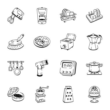 Doodle Stili Mutfak Simgeleri Koleksiyonu 