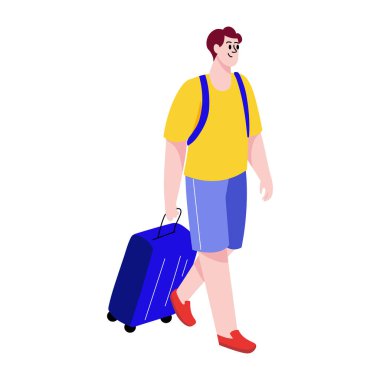 Tek başına seyahat eden birini gösteren düz bir çizim 