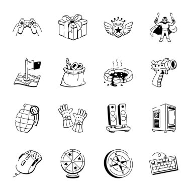 Oyun Aksesuarları Paketi Çizim Biçimi Simgeleri 