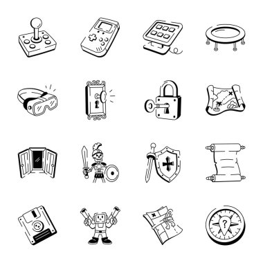 16 Oyun Gadget kümesi Çizim Biçimi Simgeleri