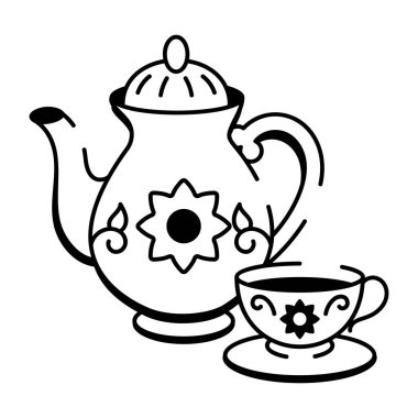 Geleneksel çay takımını gösteren yarım yamalak bir simge 