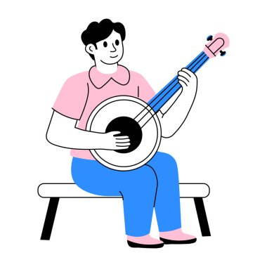 Bir banço çalgıcısının performansını gösteren bir çizim stili çizimi