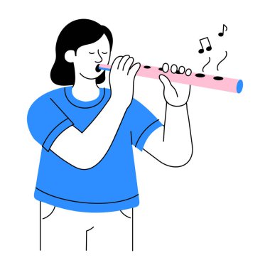 Anlamlı bir flüt çalıcısını gösteren çizim stili çizimi 