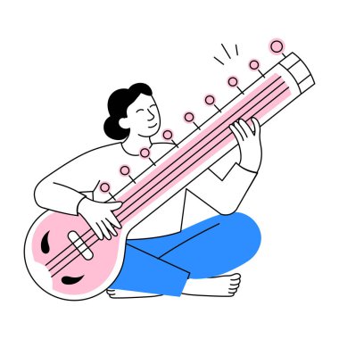 Bir sitarcının karalama stili çizimi 