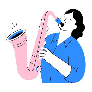 Pürüzsüz bir saksafon çalgıcısını tasvir eden el çizimi çizimi 