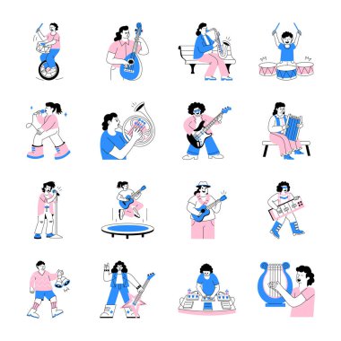 Müzisyen Karakterleri Seti El Çizimi Çizimleri 