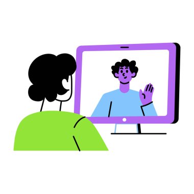 Video iletişimi yapan bir karakter, düz biçim illüstrasyonu 