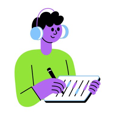 Müzik düzenleme uzmanını gösteren düz biçim illüstrasyonu 