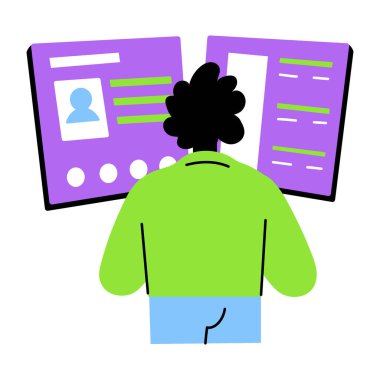 Kullanıcı profilini kontrol eden bir karakteri gösteren düz çizim 