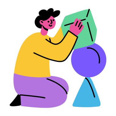 Bir kişinin şekil oluşturucu kullandığını gösteren düz biçim illüstrasyonu